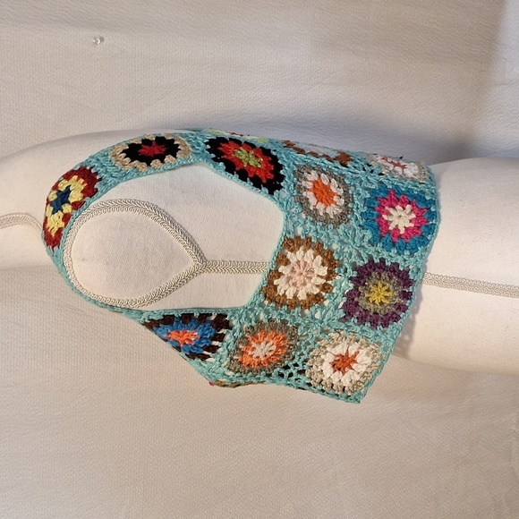 Small Size Womens Crochet Tank Top Knit Colorful Floral Embroidery Summer Boho C - Picture 8 of 8